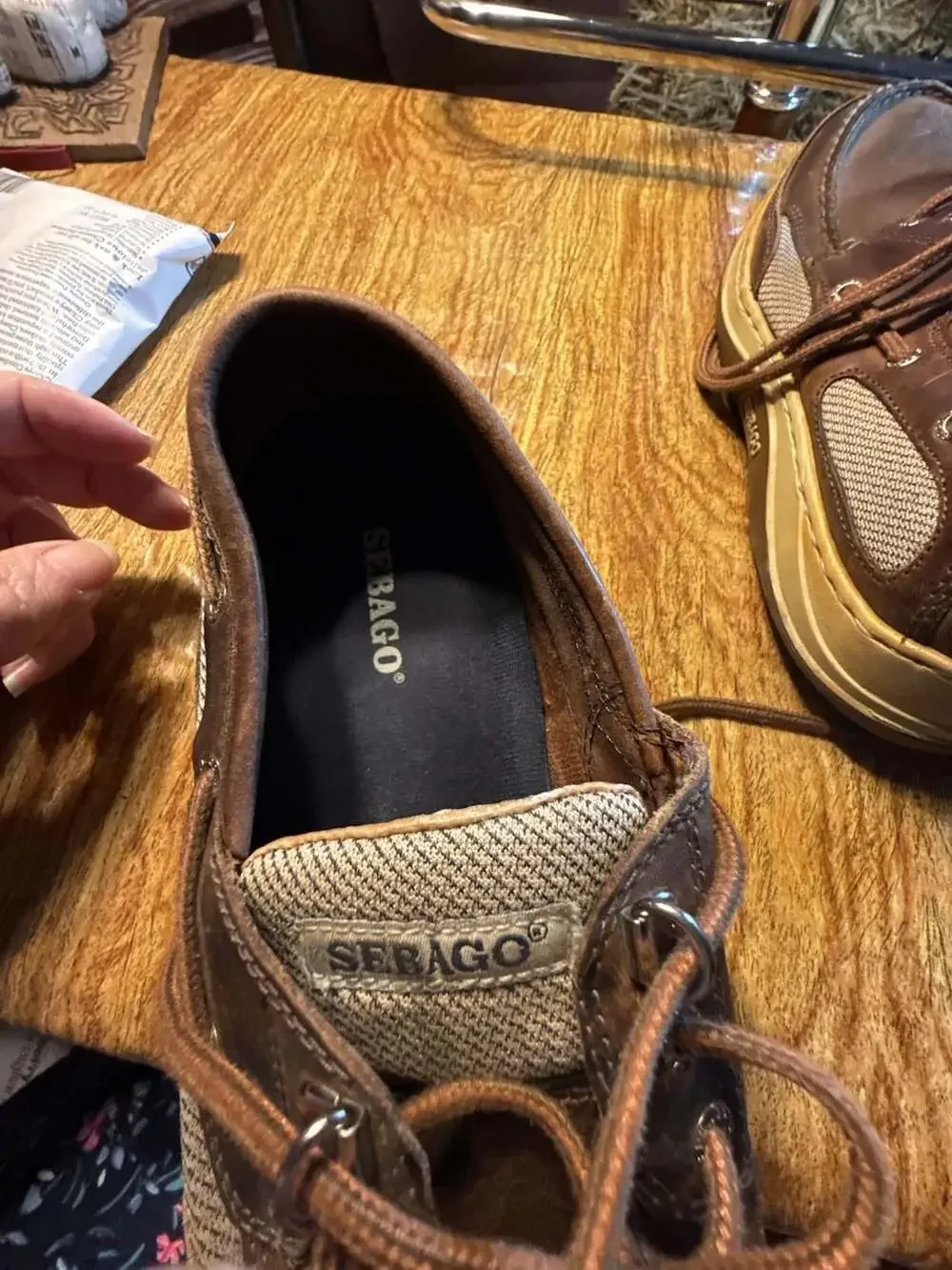 Sebago Brown Leather and Mesh Boat Shoes